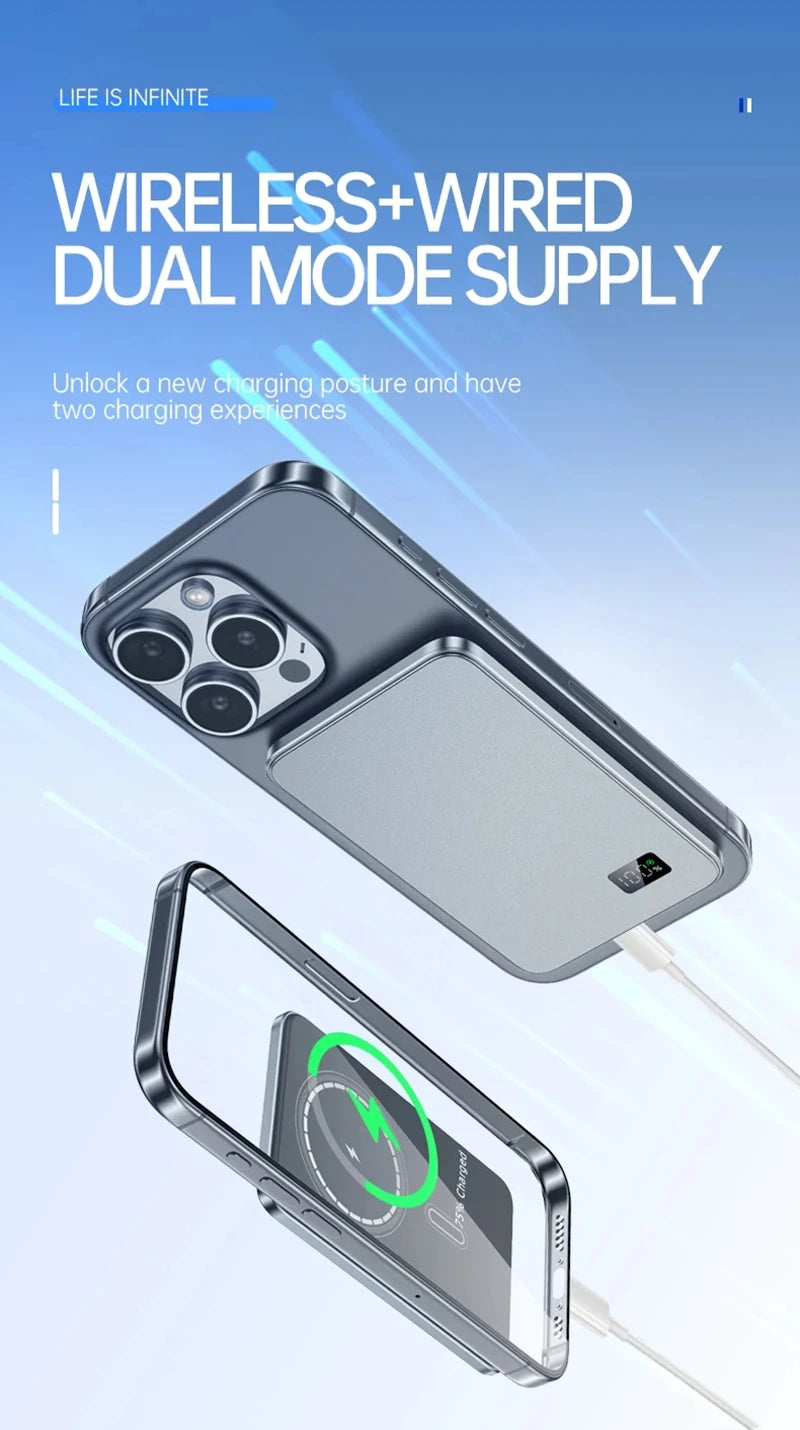 Thin Power Bank Ultra 50000mAh For MagSafe Magnetic Wireless Fast Charging Portable Battery Display