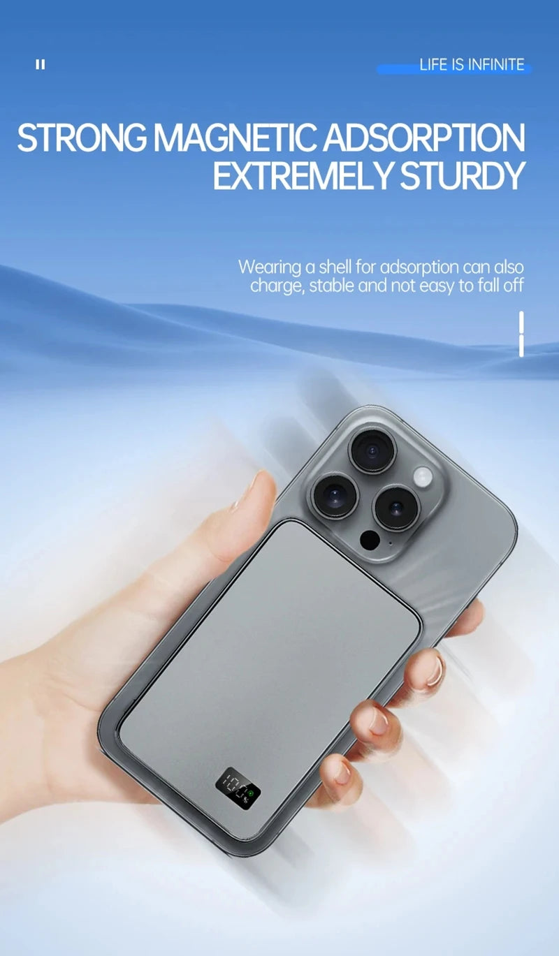 Thin Power Bank Ultra 50000mAh For MagSafe Magnetic Wireless Fast Charging Portable Battery Display