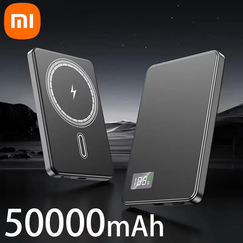 Thin Power Bank Ultra 50000mAh For MagSafe Magnetic Wireless Fast Charging Portable Battery Display