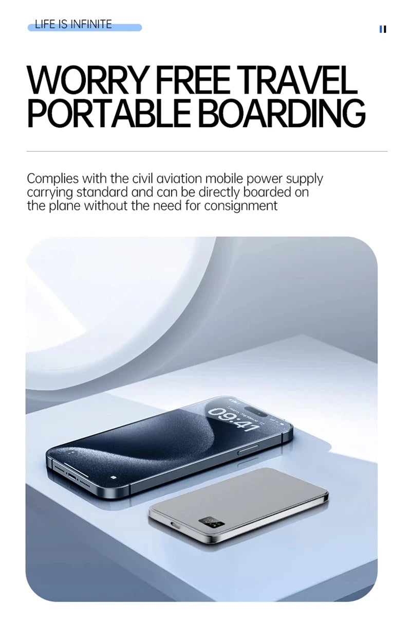 Thin Power Bank Ultra 50000mAh For MagSafe Magnetic Wireless Fast Charging Portable Battery Display