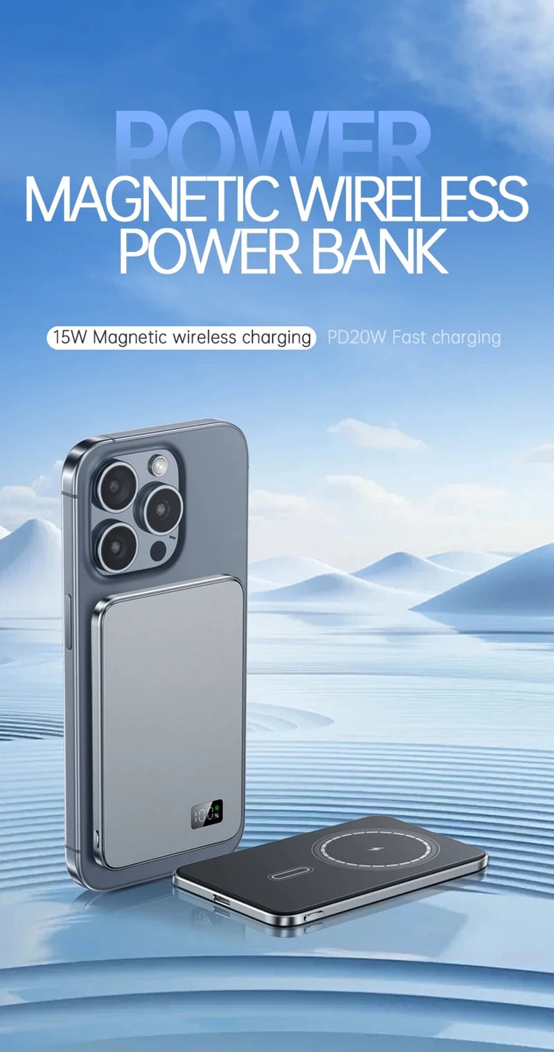Thin Power Bank Ultra 50000mAh For MagSafe Magnetic Wireless Fast Charging Portable Battery Display
