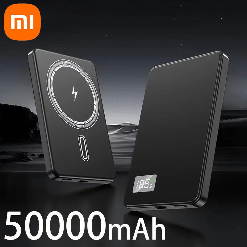 Thin Power Bank Ultra 50000mAh For MagSafe Magnetic Wireless Fast Charging Portable Battery Display