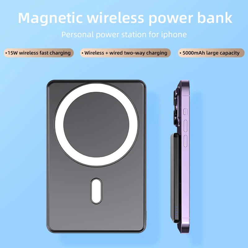 Thin Magnetic Wireless Power Bank 15W 5000mAh Portable Fast Charging External Battery for Magsafe For iPhone 16 15 14 13 Pro Max