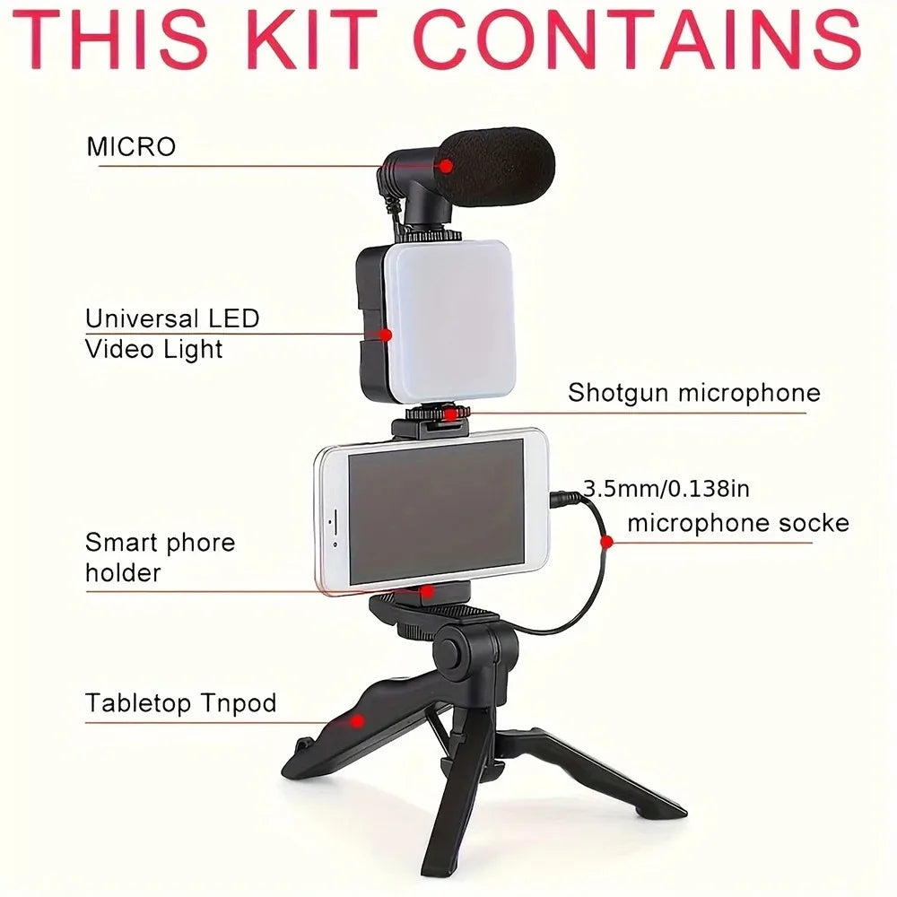 Vlogging Tripod Kit With Light and Mic