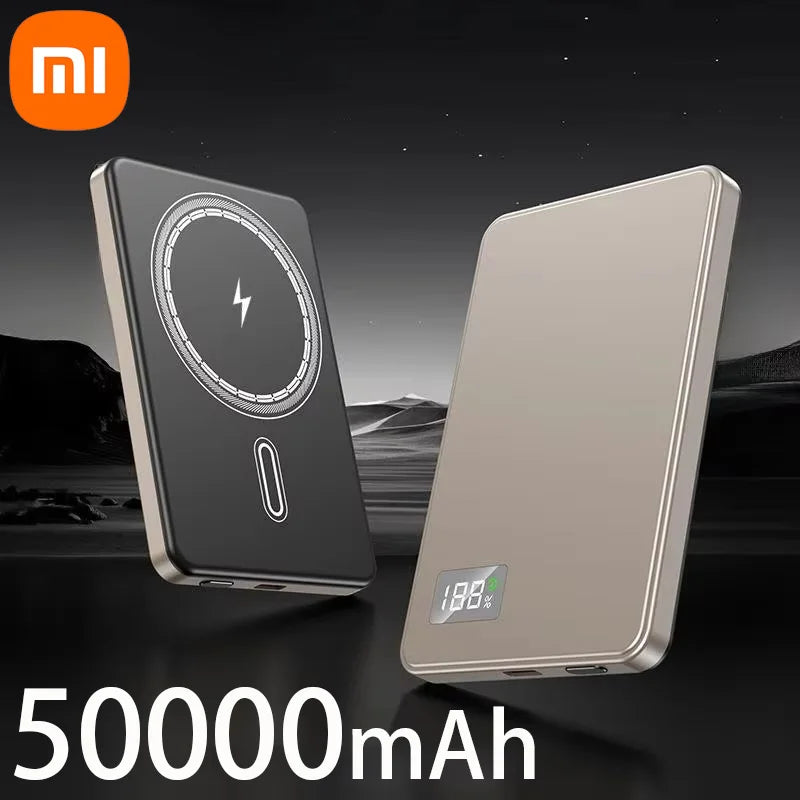 Thin Power Bank Ultra 50000mAh For MagSafe Magnetic Wireless Fast Charging Portable Battery Display