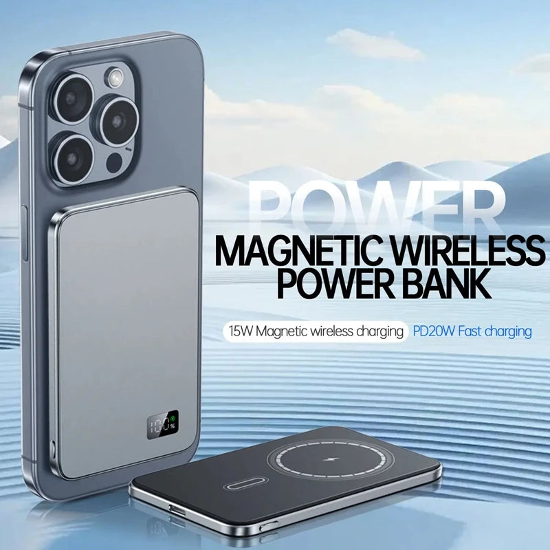 Thin Power Bank Ultra 50000mAh For MagSafe Magnetic Wireless Fast Charging Portable Battery Display