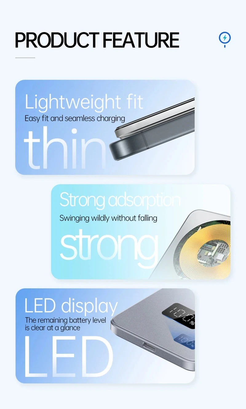 Thin Power Bank Ultra 50000mAh For MagSafe Magnetic Wireless Fast Charging Portable Battery Display