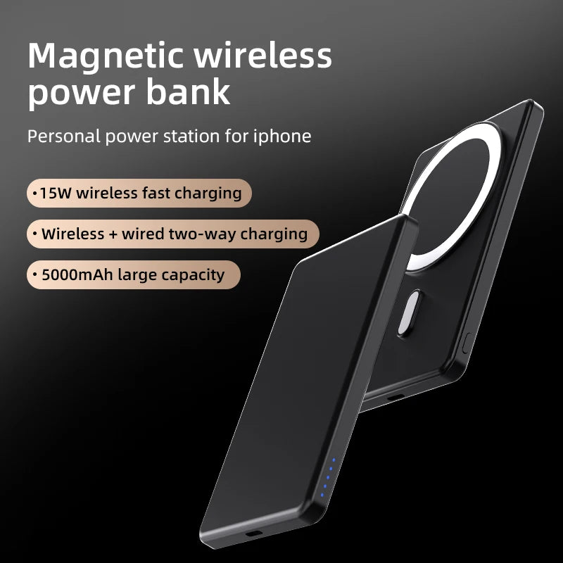 Thin Magnetic Wireless Power Bank 15W 5000mAh Portable Fast Charging External Battery for Magsafe For iPhone 16 15 14 13 Pro Max