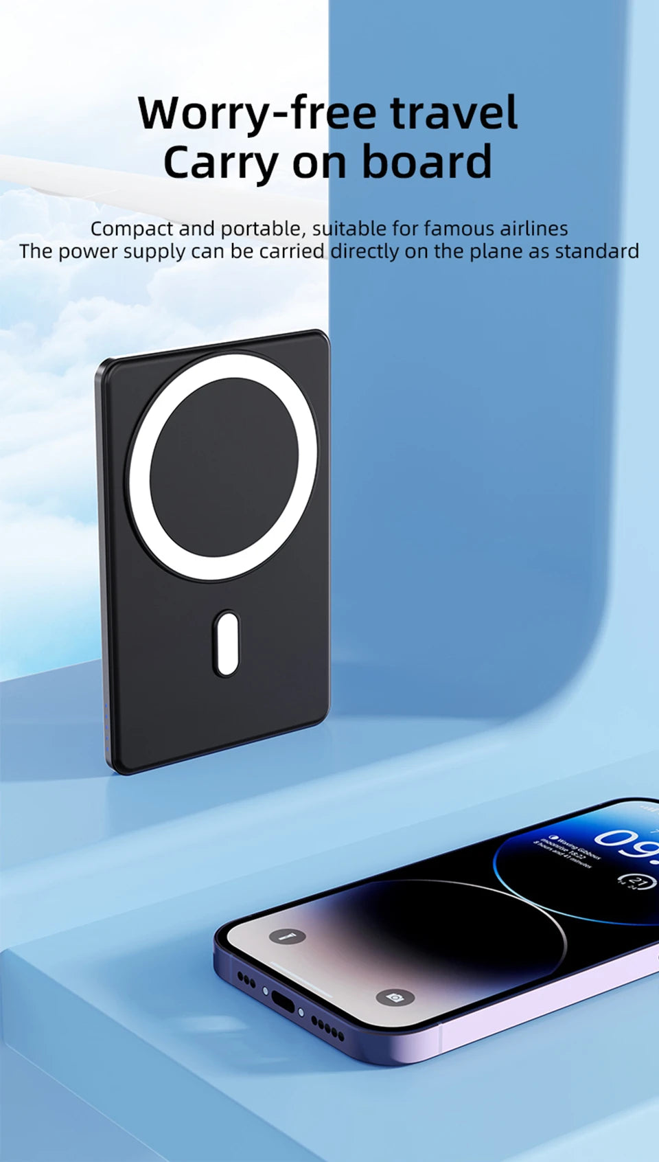 Thin Magnetic Wireless Power Bank 15W 5000mAh Portable Fast Charging External Battery for Magsafe For iPhone 16 15 14 13 Pro Max