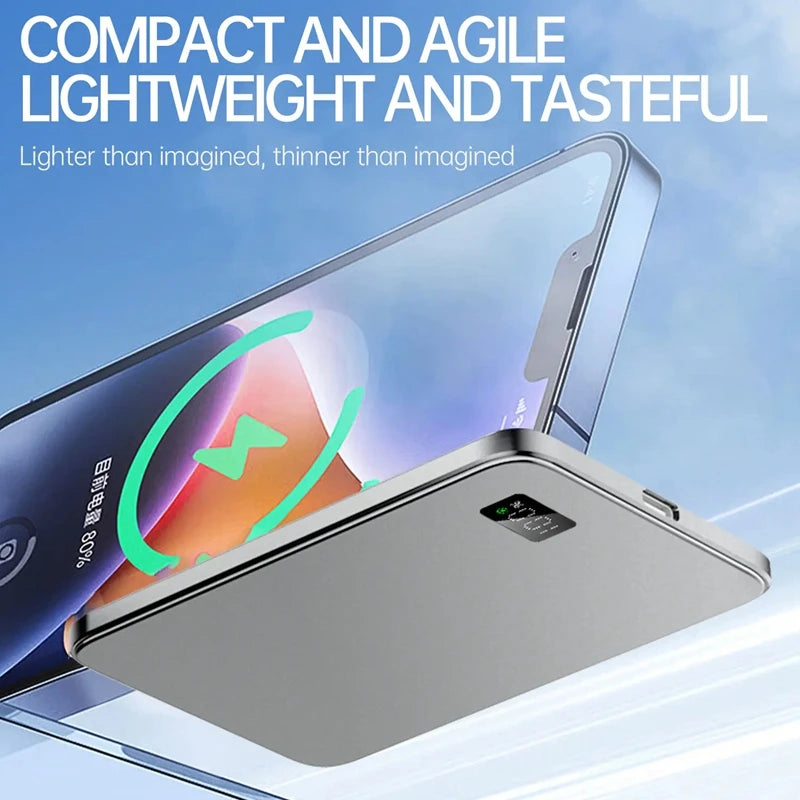 Thin Power Bank Ultra 50000mAh For MagSafe Magnetic Wireless Fast Charging Portable Battery Display